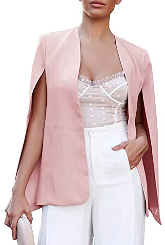 Meggsnle Blazer da donna, tinta unita, a maniche corte, blazer da donna, elegante, a maniche corte, giacca invernale da donna, con tasche, giacca bolero, da donna, casual, tinta unita, Colore: rosa.,