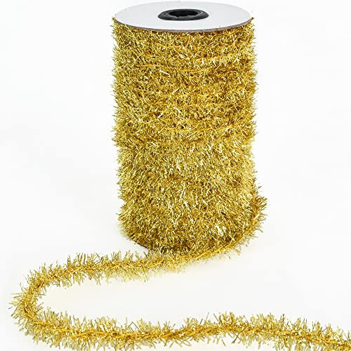Vuzvuv Dünne Lametta-Girlande, Gold, 60 Meter, Metallisch, Schmal, Lametta-Draht, Weihnachtsband, Dekoration für Weihnachtsbaum, Party, Hochzeit, Familie, Verpackung, Geburtstag, 60 Yards