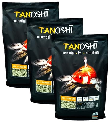 Tanoshi Koifutter - All Season - 6mm 15 kg | Schwimmendes Hauptfutter für eine ausgewogene Ernährung | Ganzjahresfutter mit Lachsöl | ab 8°C
