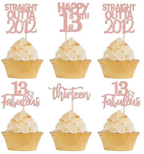 24 Stück 13th Geburtstag Tortendeko Straight Outta 2012 Cupcake Toppers Thirteen Awesome Since 2012 Cupcake Picks 13 fabelhafte Tortendekorationen für 13. Geburtstag Rosegold