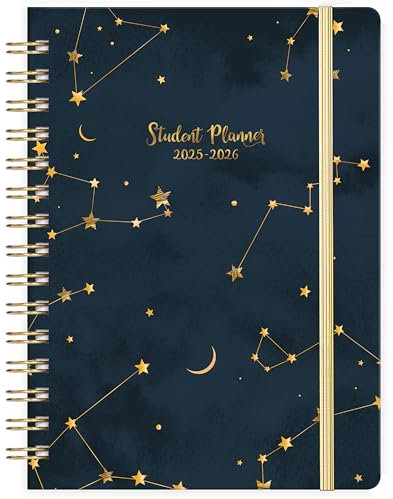 Schülerplaner 2023–2024 – Studentenkalender 2023–2024, Schülerkalender, Wochenansicht von August 2023–Juli 2024, 15.4x21.3 cm, Doppeldrahtbindung, Gesäßtasche , Elastisch C Verschluss: Marineblau