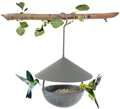 COSTWAY Mangeoire à Oiseaux Suspendue en Métal d'Extérieur 270ml, Abreuvoir et Bain à Oiseaux avec Dôme Résistant aux Intempéries Crochet et Bol d'eau, Mangeoire 2-en-1 pour Jardin Cour