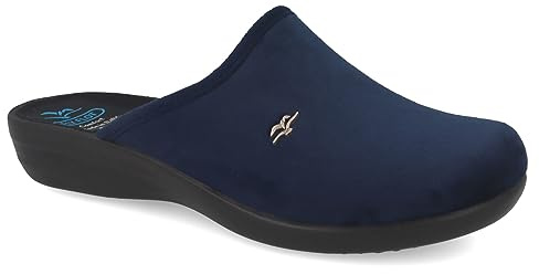 Fly Flot Damen Pantoffel Textil Hausschuh samtig weiche Haptik und Keilabsatz