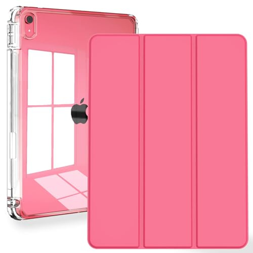 Feams iPad Case for 11th Generation A16 11 Inch 2025, 10th Generation 10.9 Inch 2022, Slim Clear Back Cover with Pencil Holder & Auto Sleep, Hot Pink