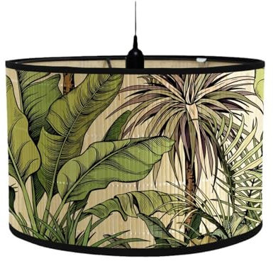 Morbuy Abat-Jour en Bambou, Motif Plante Floral Tropical, Diamètre 30cm Abat-Jour Tambour Rechange pour Lampe de Chevet, Lampe de Table, Lampadaire, Lampe de Plafond, Décorer (Cocotier)