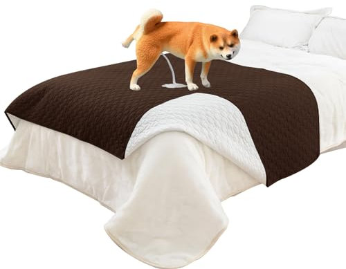 uiceno 100% Wasserdicht Hundedecke für Sofa & Bett Schutz, rutschfest Hunde Decke Auch für Haustier/Katzen/Große Hunde Geeignet, 208 X 132 cm Waschbar Hundematte, Braun