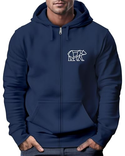 Neverless® Zip-Hoodie Sweatjacke mit Kapuze Wandern Bär Line-Art Print Aufdruck Zipjacke Männer Fashion Streetstyle