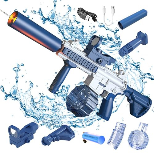 Elektrische Wasserpistole für Erwachsene, TGKYK USB-Laden Automatische Wasserpistole mit 2 Wasserflasche, Beleuchtete Front, Wasserpistole Erwachsene, Wasserspritzpistole Elektrisch für Pool Strand