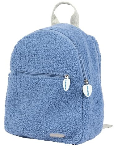 Nattou Rucksack aus weichem Teddy-Stoff, Kleiner Rucksack mit Reißverschluss und spierlerischen Elementen für Kleinkinder, Ca. 23 cm, Lapidou, Polyester, Blau