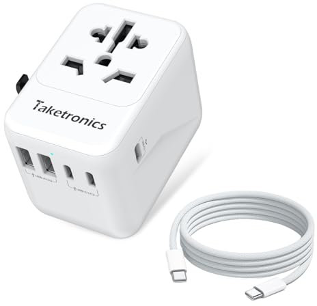 Reiseadapter Weltweit auf US/UK/AUS/CN 224 Länder 2 USB-A und 3 USB-C, Universal für EU USA UK Thailand China Australien Travel Adapter + 1m C-C Nylon Ladekabel