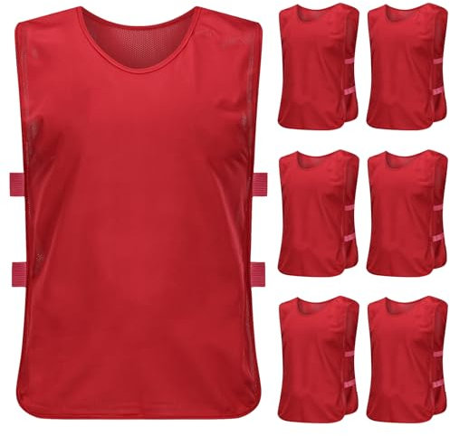 PTJJXA 6 Stück Leibchen Fußball Set, Sport Trikot Leibche 62x65 cm, Atmungsaktiv mit Mesh Trainingsleibchen Erwachsene xl Geeignet für 170-200cm Höhe Herren Damen, Basketball Trainingsweste (Rot)