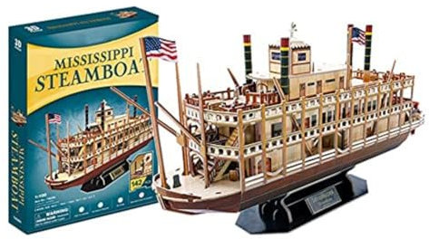 FLADO Worldwide Trading Mississippi Steamboat 3D Puzzle Ship Models Toys 1:100 3D Vessel Jigsaw Construction Kit for Adults and Kids