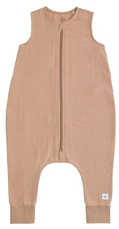 LÄSSIG Kinder Schlafoverall ärmellos 1,0 TOG atmungsaktiv aus Musselin GOTS zertifiziert/Sleeping Jumper maple, Größe 110/116