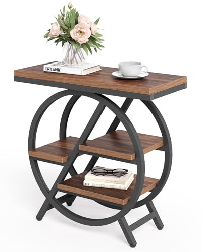 Beistelltisch, schmaler Beistelltisch mit 4 Ebenen großem Stauraum, moderner Nachttisch für Wohnzimmer, Homeoffice, Schlafzimmer, Braun | Moderner Nachttisch mit 4 Ebenen, großem Stauraum für Wohnzimmer, Homeoffice, Schlafzimmer, Braun