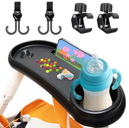 Baby Stroller Snack Tray, Universal Snack Tray for Pushchair with Cup Holder Removable Reusable Storage Holder for Outdoor Travel