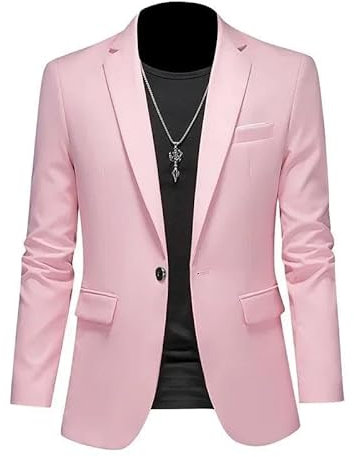 ABARTY Blazer Décontracté pour Homme Coupe Ajustée Veste À Un Bouton Veste De Costume Légère Manteau De Sport Décontracté Costume d'affaires Formel Blazer De Mariage Tuxedo Rose XL