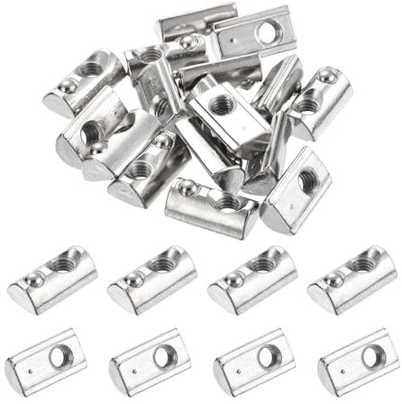 sourcing map 30Pcs M6 T Spring Nut Fastener Carbon Steel Nickel Plated Half Round Roll in Spring T Slot Nut for t-Slot Aluminum Profile 3D Printer, CNC Router 3030 Series