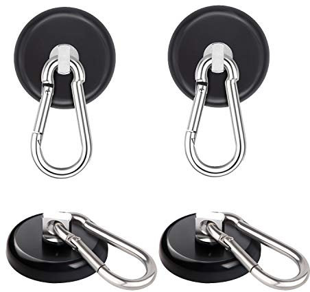 Ant Mag Ganchos magnéticos fuertes de neodimio con fuerza de sujeción de 63,5 kg, gancho de carga pesada con mosquetón giratorio para cocina, baño, dormitorio, garaje, oficina, frigorífico, 4 unidades