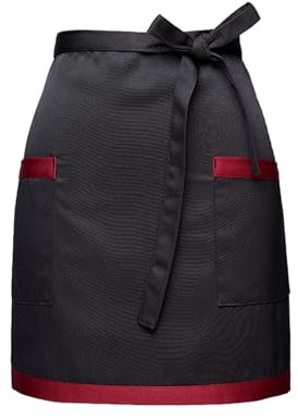 Taillenschürze mit 2 Taschen für Frauen Männer, Kellner Schürze Vorbinder, Kurze Halbe Schürze, Kochschürze Küchenschürze Kellnerschürze für Hause Chef Bar Bistro Café Restaurant (Schwarz & Rot)