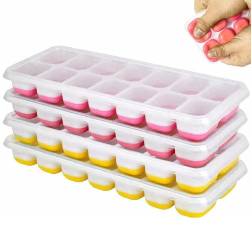 Silikon Eiswürfelform mit Deckel, 4 Stück Eiswürfelform BPA Frei, Ice Cube Tray, Einfach zu lösende Eisformen für Gefrierschrank, Whisky, Cocktail