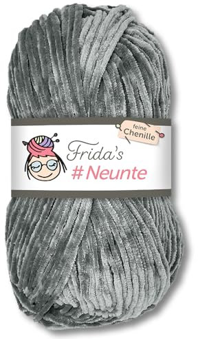 Frida's Wollhaus Frida's 100 g #Neunte feines Chenillegarn Stricken Häkeln Wolle Amigurumi samtig weich 29 Farben (858 | Grau)