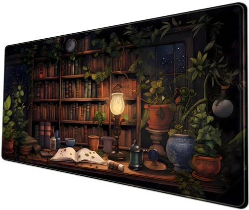 Schreibtischunterlage, Großes Mauspad - Motiv: Wald, Vintage, Blumen, Schwarz - Ästhetische XXL Gaming-Unterlage, Erweiterte Tastatur-Matte