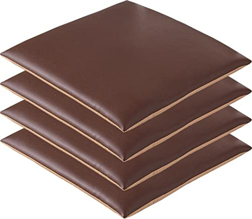 Quadratische Leder-Stuhlpolster-Set, 4 Stück, Esszimmer- und Küchenkissen mit maschinenwaschbarem Bezug, wasserdicht und langlebig, weiches Sitzkissen für Bürostühle (Dunkelbraun, 40 x 40 cm)