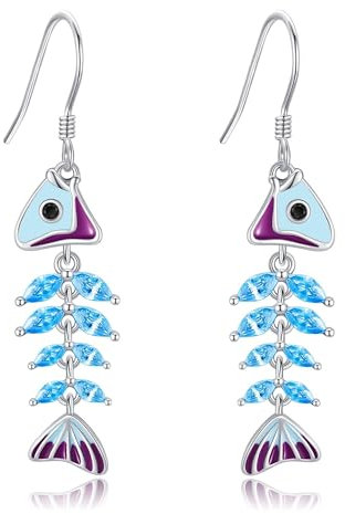 Fischgräten Ohrringe 925 Sterling Silber Fisch Anhänger Fisch Schmuck für Damen