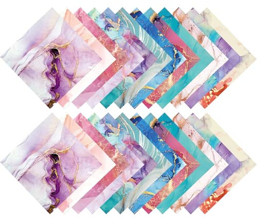 24 Blatt Marmor Muster Papier, 12 Designs Scrapbook-Papier, 6x6 Aquarell Karton Block, Scrapbook-Zubehör, Scrapbooking-Zubehör-Set, Marmor-Bronzing-Bastelpapierblöcke für DIY-CAD-Erstellung Scrapbook