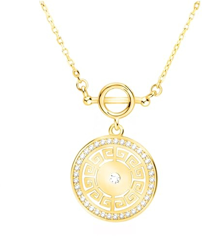 Sofia Milani - Collier pour Femme en Argent 925 - Plaqué Or - avec Pierre de Zircon - avec Pendentif en Forme Cercle Ornement Labyrinthe - N0809