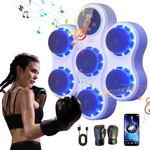 Eznaobo Musikboxmaschine, Wandmontage, professionell, elektronisch, Bluetooth, mit 9 Geschwindigkeitsstufen und Modi, LED-Anzeige, mit Handschuhen, für Fitnessstudio und Zuhause (weiß)