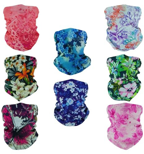 SMEHCF 8 Mehrzweck Kopftücher für Frauen Männer Stirnband Sturmhaube Haar Kopftuch Gesicht Halbe Airsoft Paintball Maske Halsgamaschen Atmungsaktiv Wiederverwendbar Waschbar Schmetterlingsblume