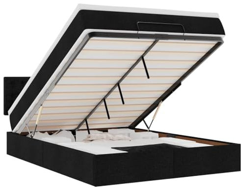 vidaXL Ottoman-Bett mit Matratze Schwarz 140x190 cm Stoff, Bettrahmen, Bettgestell mit Stauraum, Polsterbett, Bettgestell, Bettrahmen mit Stauraum