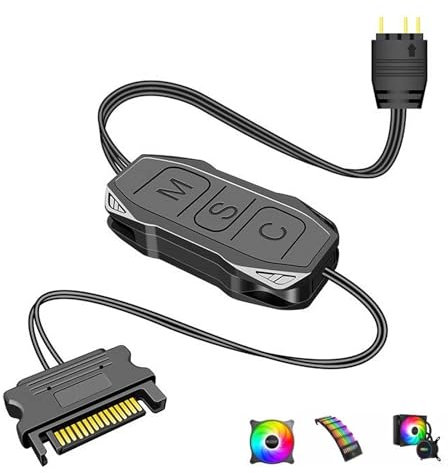 UYGTHI 5V 3Pin ARGB Controller - SATA Power Supply with Built-in Light Modes, Compatible with ARGB Fans, Light Strips, and Lighting Boards, SATA 15-Pin to ARGB 3-Pin LED Male Connector for DIY Setups
