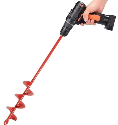 SYITCUN 4x42cm Gartenbohrer Erdbohrer für Bohrmaschine – Rot Pflanzbohrer für Akkuschrauber – Grabungswerkzeug zum Pflanzen