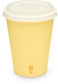 Disposable PLA Lined Coffee Cups, Compostable and Biodegradable, Single Wall, 50 Cups with PLA Lids (Primrose Yellow, 12oz)