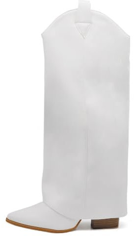 IF FASHION Stivali Alti A Punta Gambale A Ghetta Cownboy Texani Con Tacco Alto Da Donna WS162 Bianco N.36