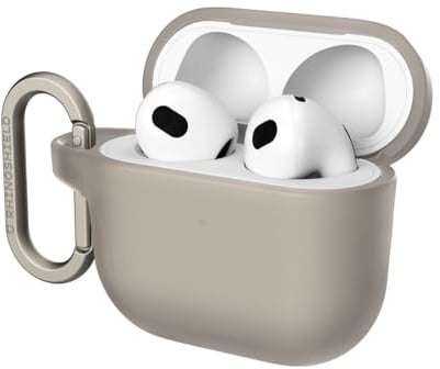 RHINOSHIELD AirPods Case mit Karabiner kompatibel mit Apple [AirPods 4] | Fallschutz in Militärqualität, Kratzfest, kabelloses Aufladen - Sandbeige, Standard Set