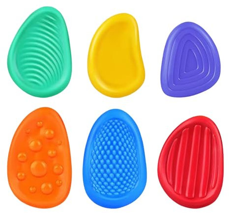 Handschmeichler, bunte sensorische Sorgensteine, 7,1 x 4,6 cm, tragbar, 6 Stück, beruhigende Werkzeuge, Silikon, Stressabbau für Kinder, und Mädchen, Reisespielen