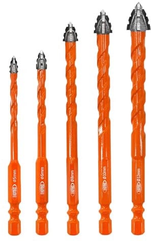 BGTEC Verzahnter Hartmetall-Bohrerset für Mauerwerk - 5 Stück 5/6/8/10/12MM Teiliges Steinbohrer-Set für Holz, Kunststoff, Ziegel, Fliesen, Glas, Beton & Marmor