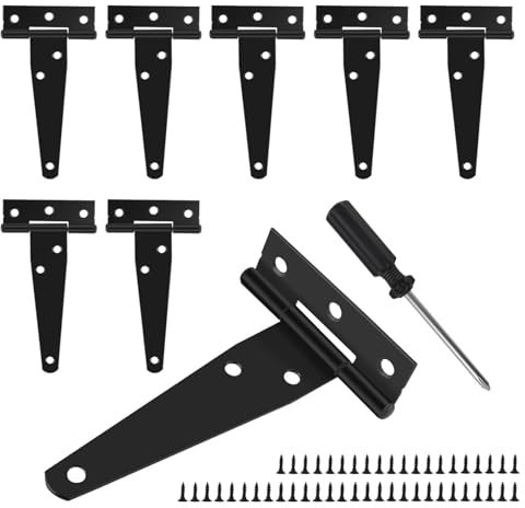 8 Stück 100mm T-Scharniere Klappbar, Scharniere Schwerlast mit Schraubendreher und 48 Stück Befestigungsschraube, Schwarz Türscharniere, Scharnier für Schuppentore, Gartentor, Fenster
