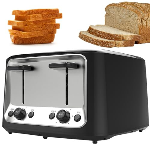 WuDLi Toaster, 4-Scheiben-Toaster mit 6 Brottoneinstellungen, gewerblicher Brotbackautomaten, automatischer Auswurf, herausnehmbares Krümelfach, Edelstahl, für alle Brotsorten geeignet