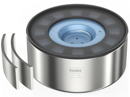 Feedoo 2L No Spill Water Bowl for Dogs, Double-Wall Stainless Steel with Splash-Proof Paws Lid and Floating Disk, Non-Slip Base, Easy to Clean Slow Water Feeder for Small Medium Dogs
