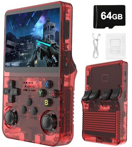R36S Retro Portable Game Console De Jeux-3.5 IPS Écran, 21000 Jeux Classiques 3500mAh Batterie, Système Linux Portable Mini Console De Jeu-Red||64G