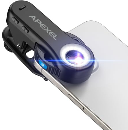 Apexel TriScope Objectif Microscope 3 en 1 pour Smartphone – Grossissement 40X/80X/120X, Double lumière LED et UV, Clip Universel pour iPhone, Android, iPad