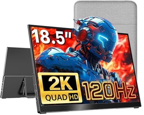 kksmart Portable Monitor 18.5 inch 2K QHD 120% sRGB 120Hz, Portable Screen for Laptop MacBook Surface PC Xbox PS5, HDMI Dual USB-C VESA Compatible Built-in Speaker, with Kickstand