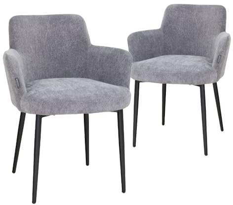 AVISSIMO Foreni Esszimmerstuhl, Vollpolsterstuhl mit Stoffbezug SM-Fior 801, Metallgestell, komfortabel, passend für Esszimmer & Wohnzimmer, grau (2er Set)