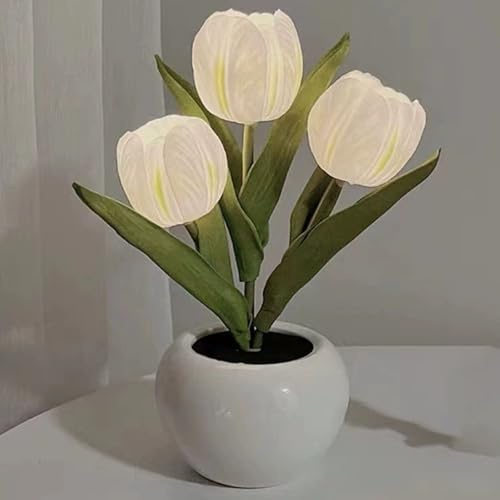 Generisch Tulpen Tischlampe, Tulip Lamp LED Simulation Tulip Nightlight, Tulpenlampe, Tulpen Lampe, Dekorative Tulpentischlampe Im Realistischen Blumendesign Für Schlafzimmer Und Wohnzimmer (Weiß)