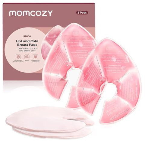 Momcozy Larger Hot & Cold Breast Therapy Packs with 2 Covers, 2-Pk, Pink | Hot & Cold Breast Relief for Nursing & Pumping, Extra-Large Gel Packs Provide 360° Breast Coverage, Includes 2 Soft Covers