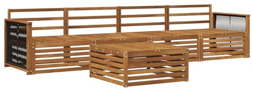 vidaXL Outdoor-Sofagarnitur 5 pcs Natur Massivholz Akazie, Gartenmöbel, Moderne Sitzgruppe, L-förmiges Sofa für Terrasse, relaxen im Lounge-Stil